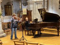 Fenella Humphreys and Viv McLean in rehearsal